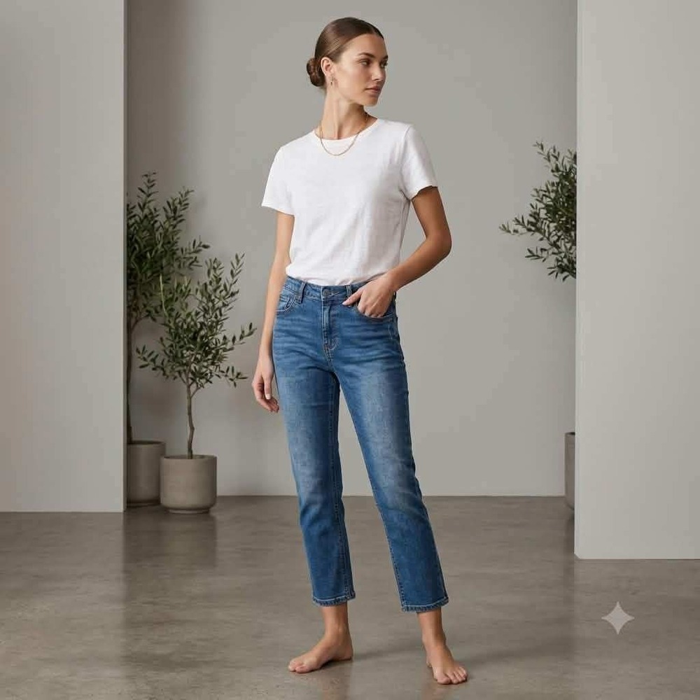 Kenneth Cole Reaction Women Medium Wash Crop Straight Leg Jeans Size 10 RN81633